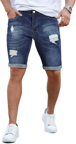 GINGTTO Mens Denim Shorts Ripped Skinny Stretch Jean Shorts Men