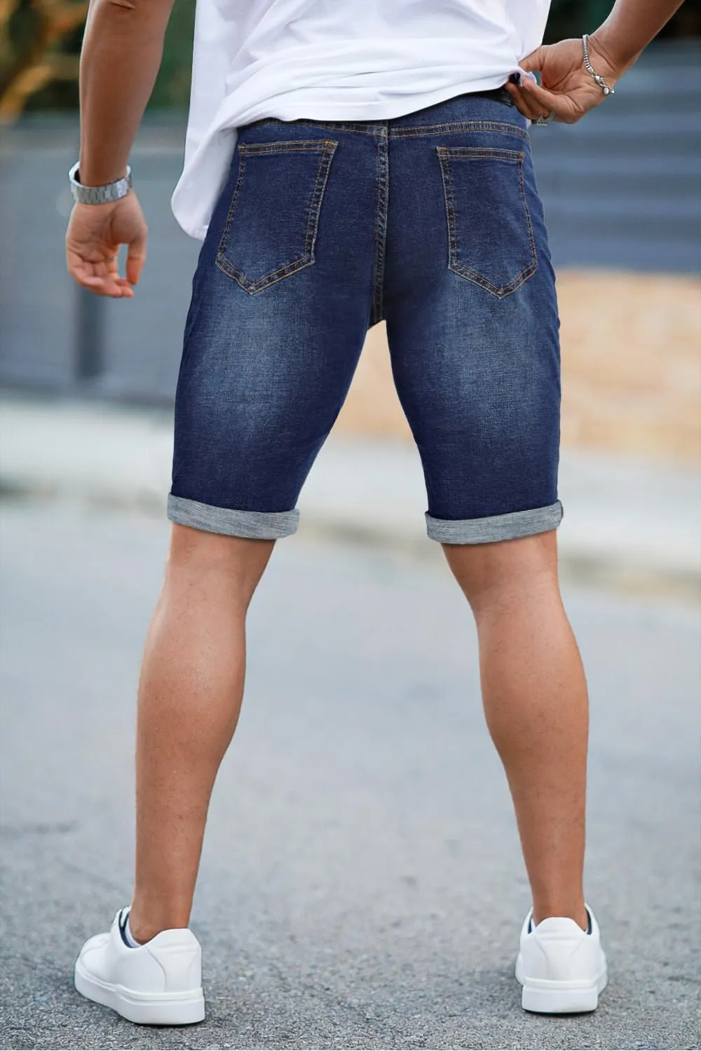 GINGTTO Mens Denim Shorts Ripped Skinny Stretch Jean Shorts Men