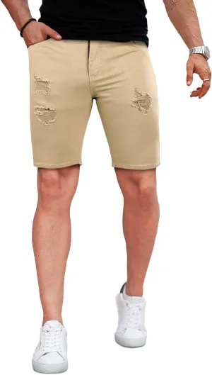 GINGTTO Mens Denim Shorts Ripped Skinny Stretch Jean Shorts Men