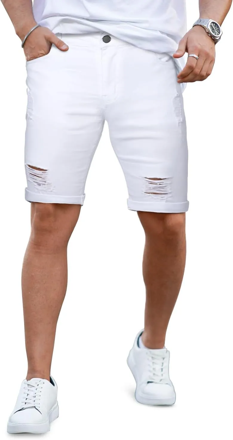 GINGTTO Mens Denim Shorts Ripped Skinny Stretch Jean Shorts Men