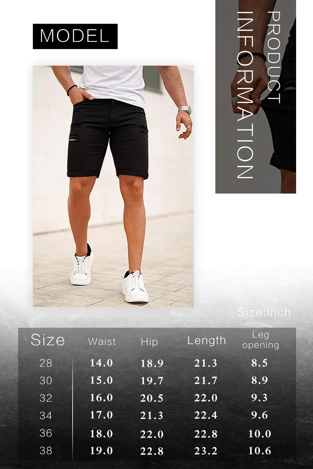 GINGTTO Mens Denim Shorts Ripped Skinny Stretch Jean Shorts Men