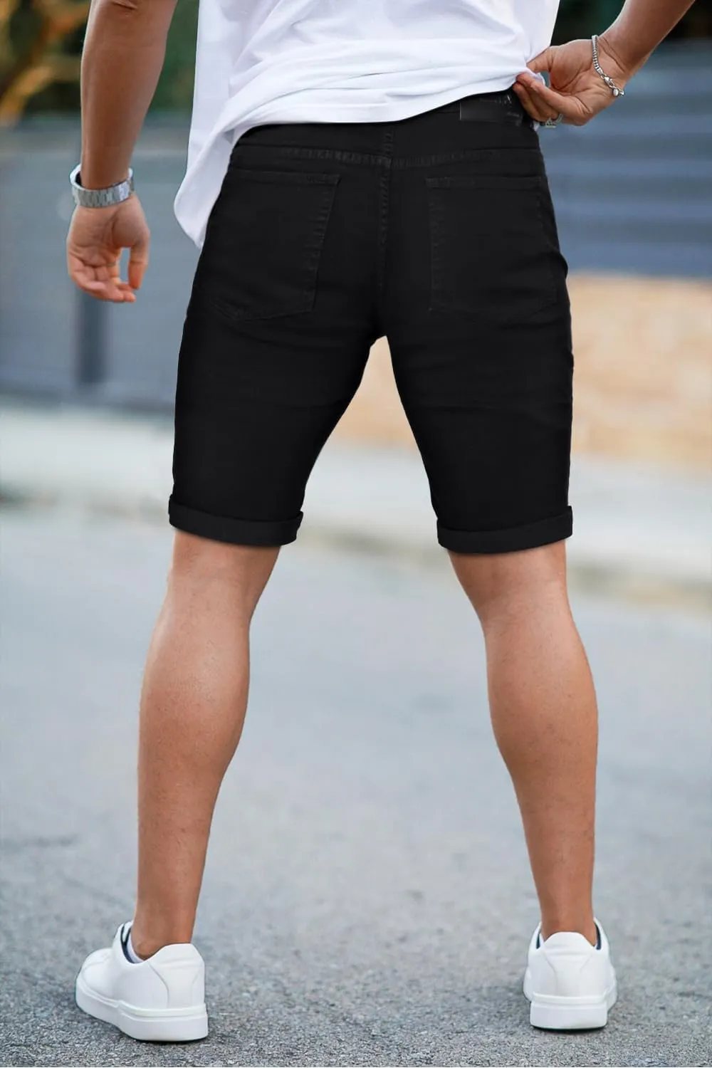 GINGTTO Mens Denim Shorts Ripped Skinny Stretch Jean Shorts Men