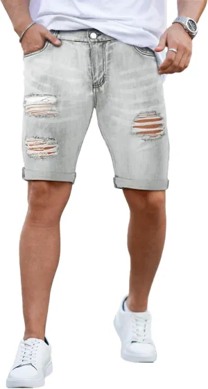 GINGTTO Mens Denim Shorts Ripped Skinny Stretch Jean Shorts Men