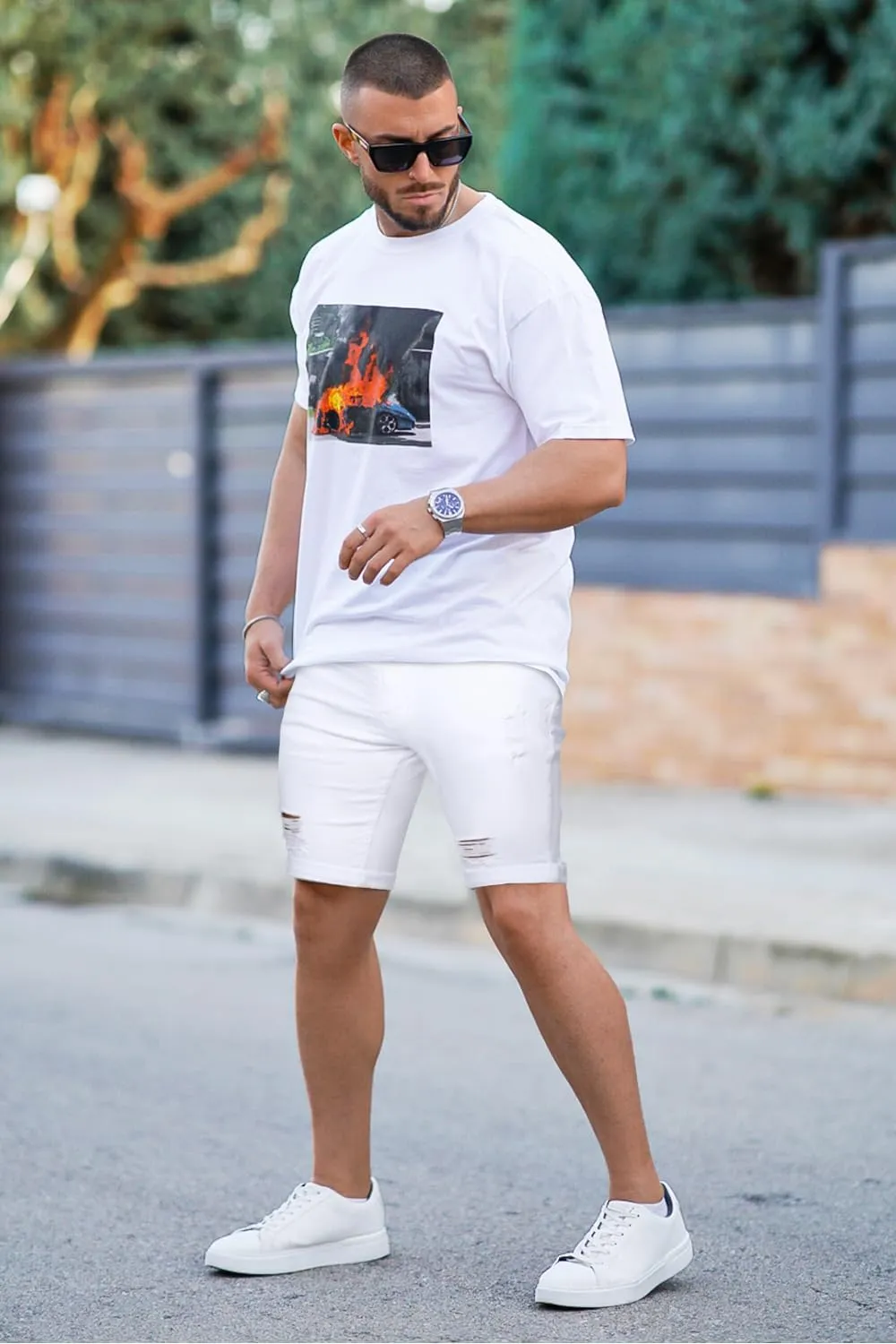 GINGTTO Mens Denim Shorts Ripped Skinny Stretch Jean Shorts Men