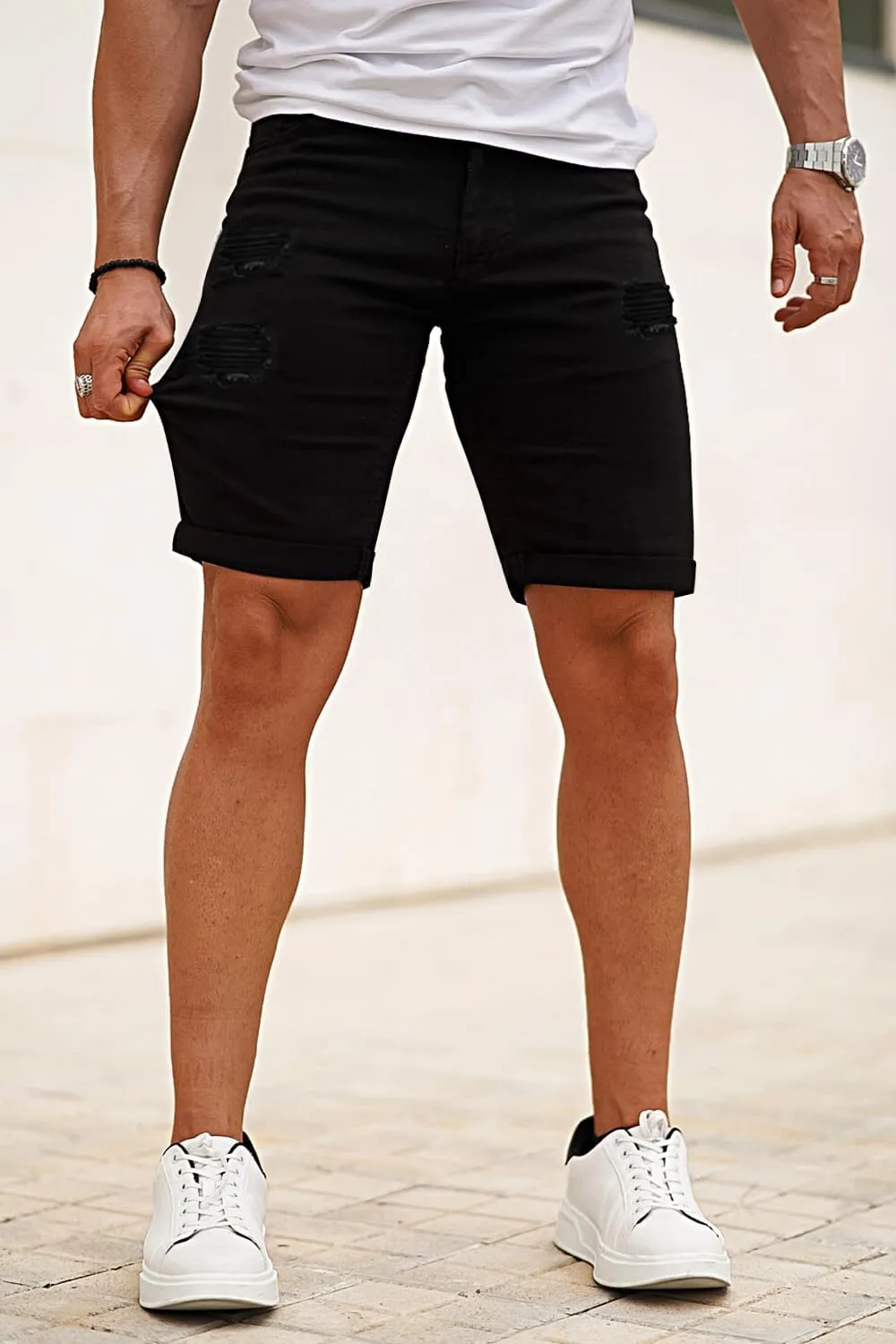 GINGTTO Mens Denim Shorts Ripped Skinny Stretch Jean Shorts Men