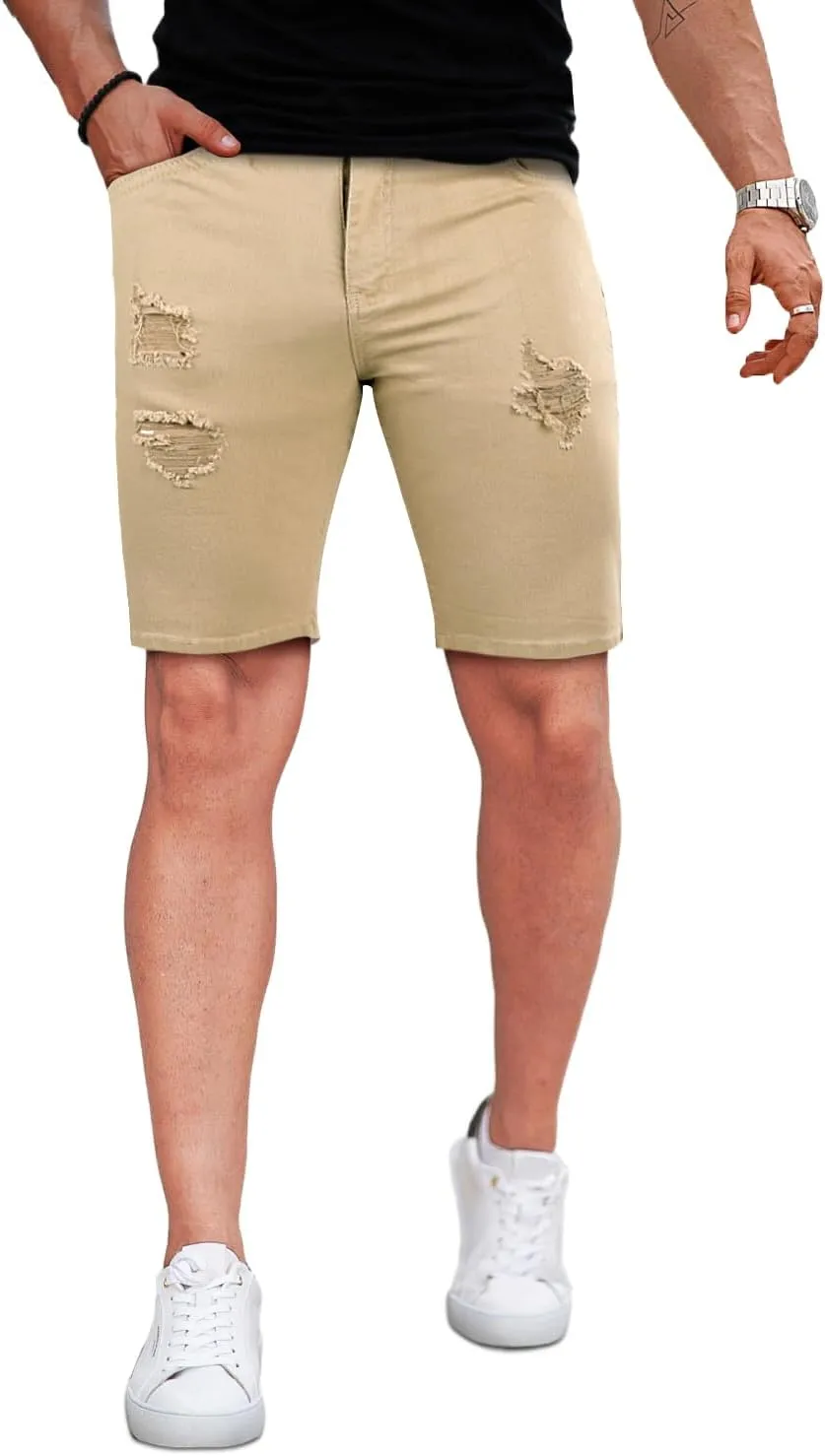 GINGTTO Mens Denim Shorts Ripped Skinny Stretch Jean Shorts Men