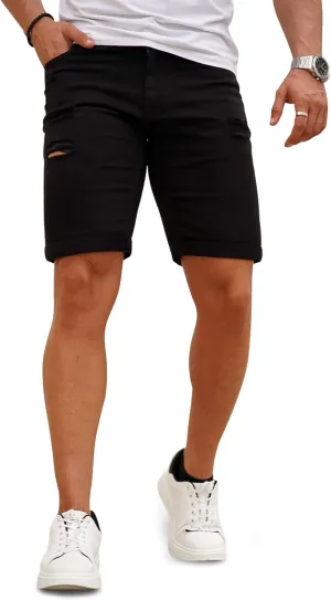 GINGTTO Mens Denim Shorts Ripped Skinny Stretch Jean Shorts Men