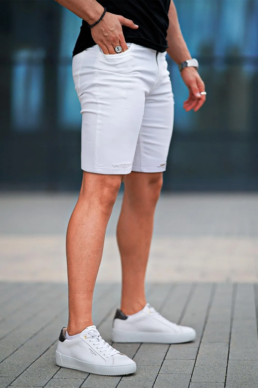 GINGTTO Men's Jean Shorts Ripped Slim Fit Stretch Denim Shorts