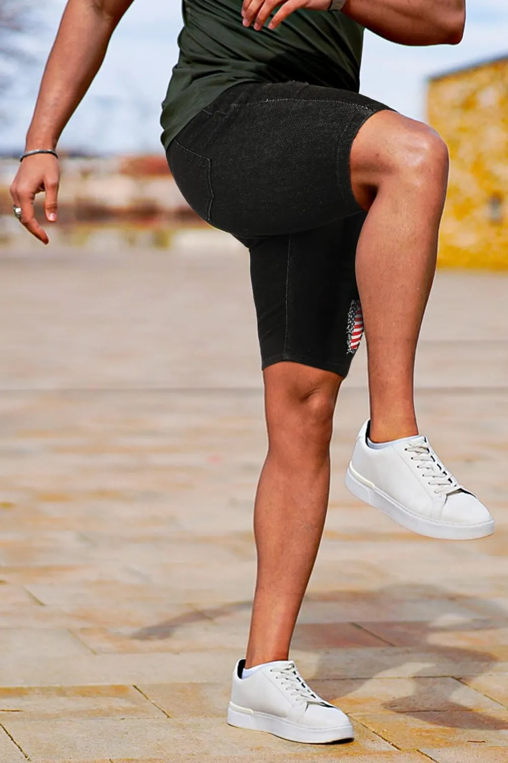 GINGTTO Men's Jean Shorts Ripped Slim Fit Stretch Denim Shorts