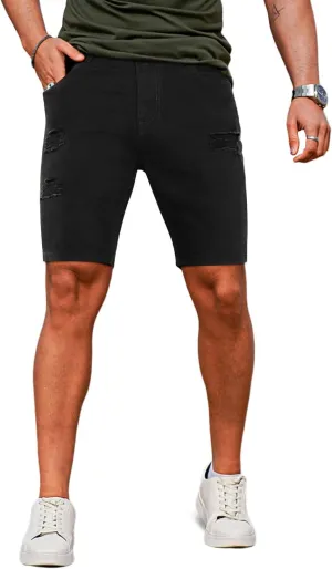 GINGTTO Men's Jean Shorts Ripped Slim Fit Stretch Denim Shorts