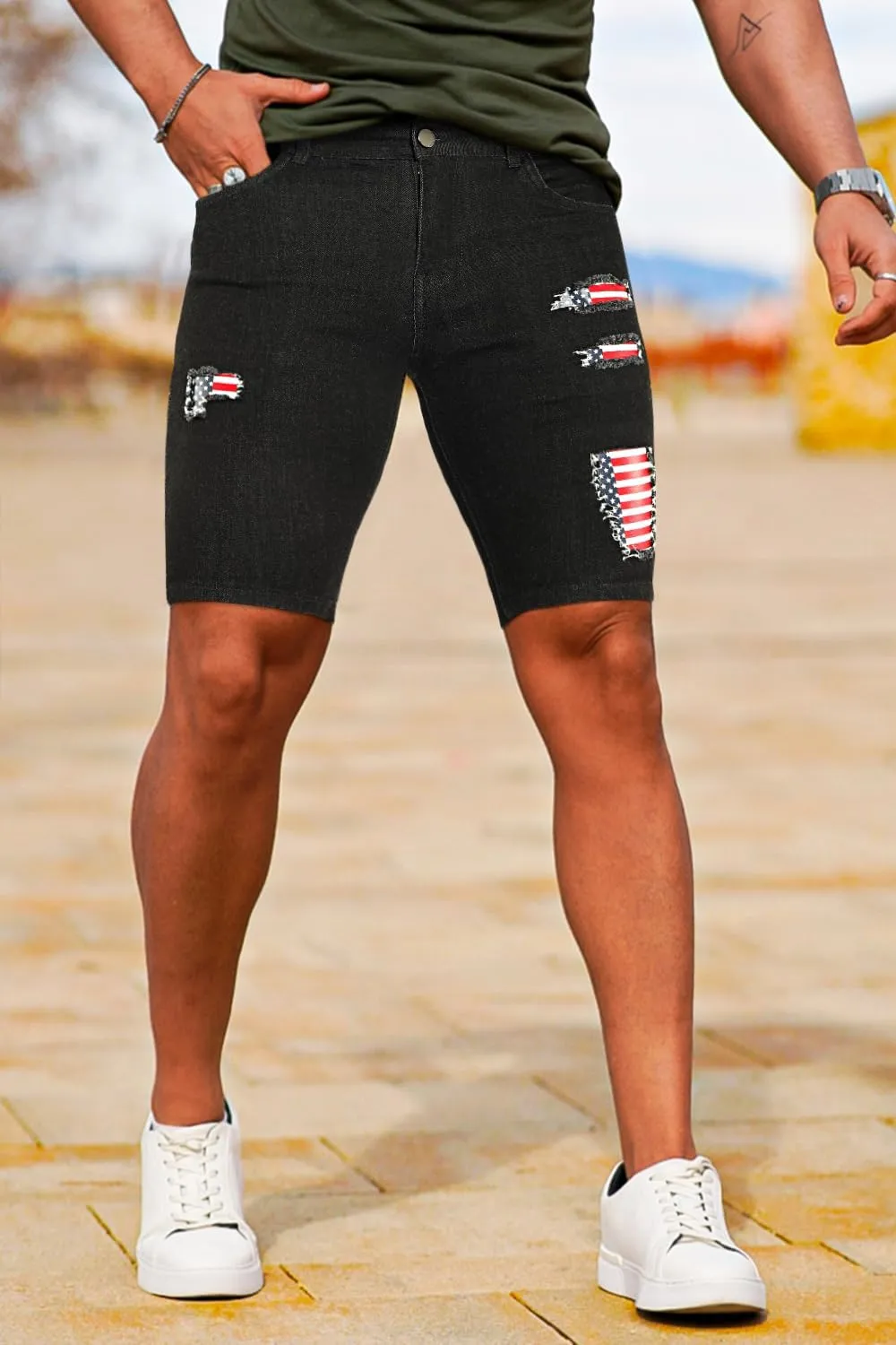 GINGTTO Men's Jean Shorts Ripped Slim Fit Stretch Denim Shorts