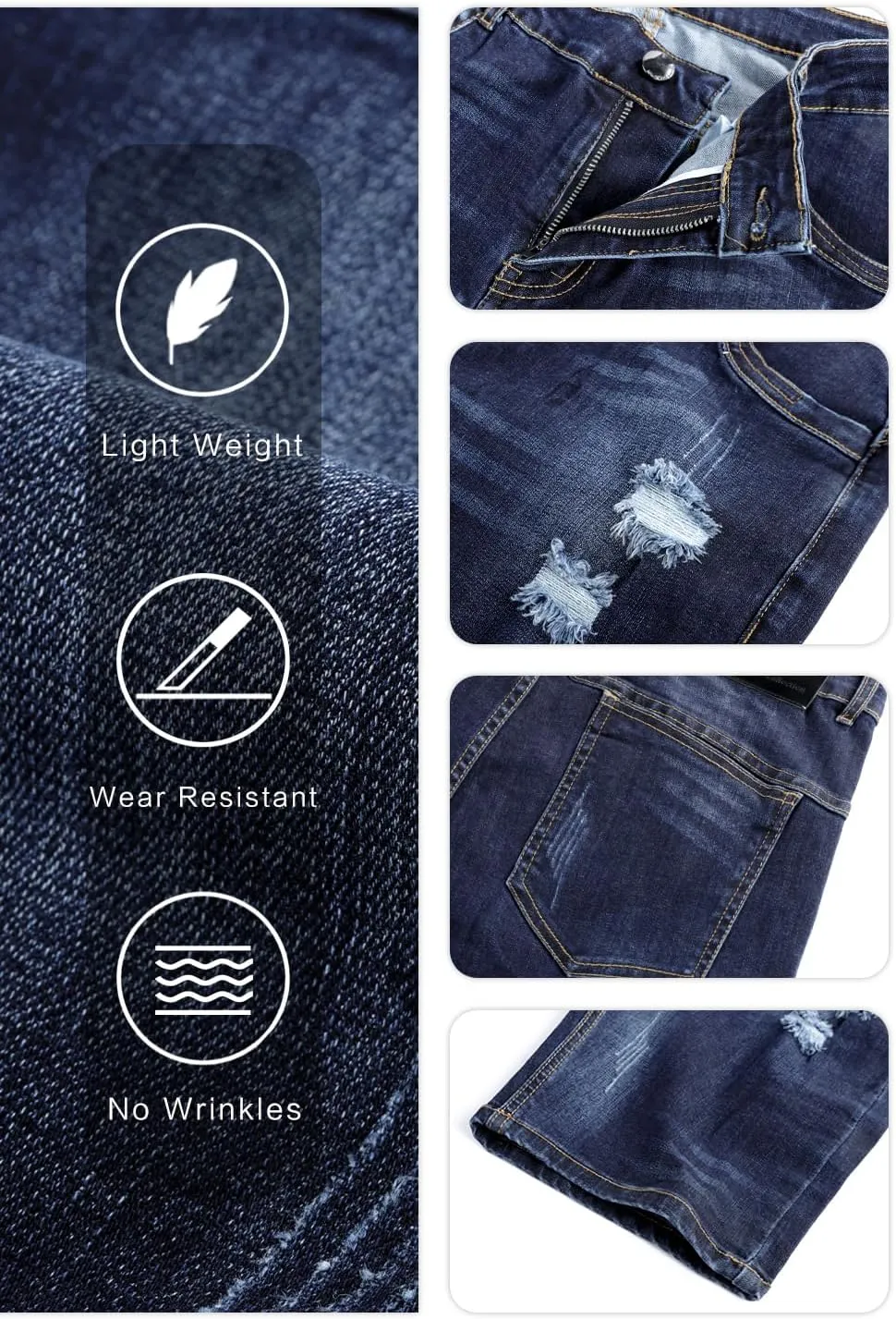 GINGTTO Men's Jean Shorts Ripped Slim Fit Stretch Denim Shorts