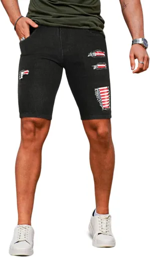 GINGTTO Men's Jean Shorts Ripped Slim Fit Stretch Denim Shorts