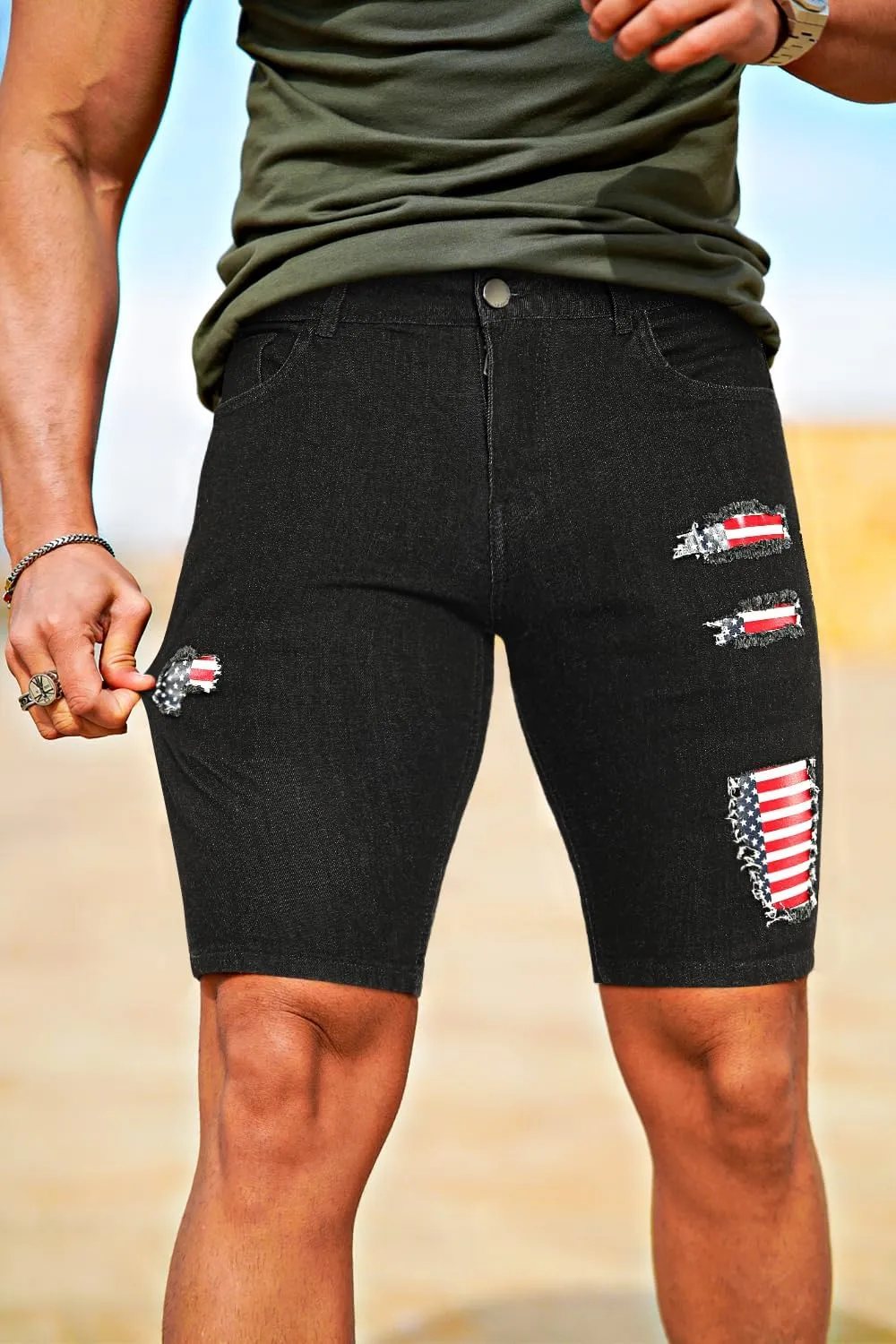 GINGTTO Men's Jean Shorts Ripped Slim Fit Stretch Denim Shorts