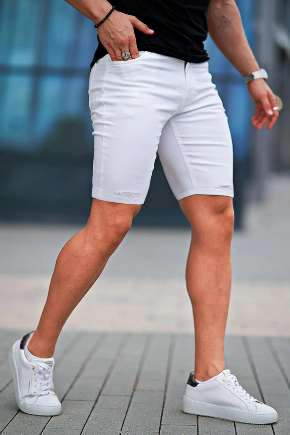 GINGTTO Men's Jean Shorts Ripped Slim Fit Stretch Denim Shorts