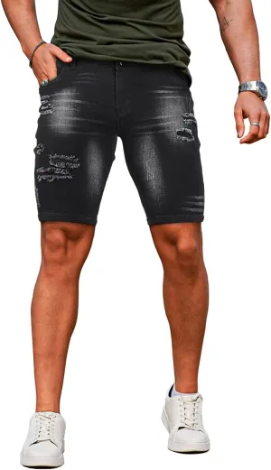 GINGTTO Men's Jean Shorts Ripped Slim Fit Stretch Denim Shorts
