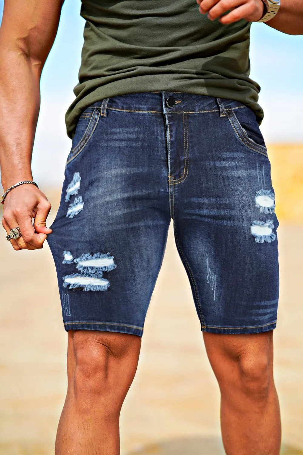 GINGTTO Men's Jean Shorts Ripped Slim Fit Stretch Denim Shorts