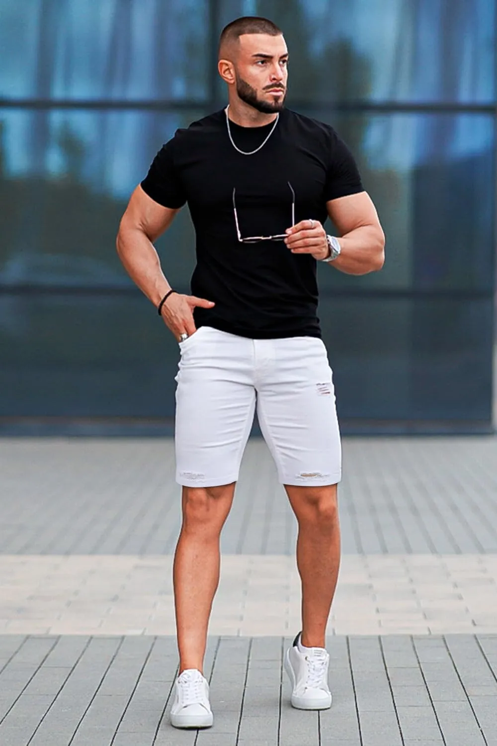 GINGTTO Men's Jean Shorts Ripped Slim Fit Stretch Denim Shorts
