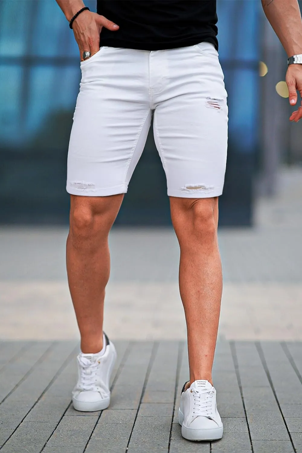 GINGTTO Men's Jean Shorts Ripped Slim Fit Stretch Denim Shorts
