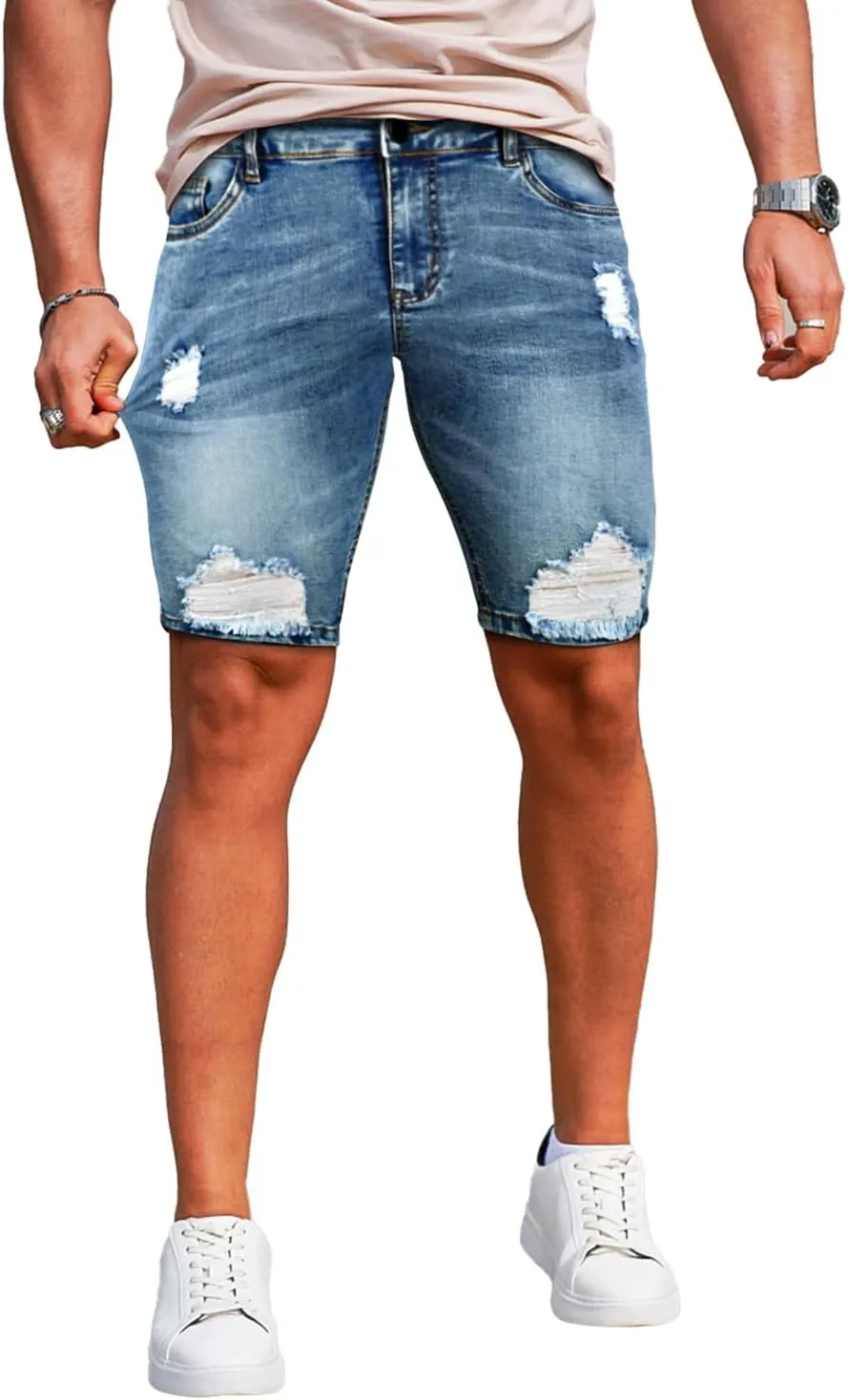 GINGTTO Men's Jean Shorts Ripped Slim Fit Stretch Denim Shorts