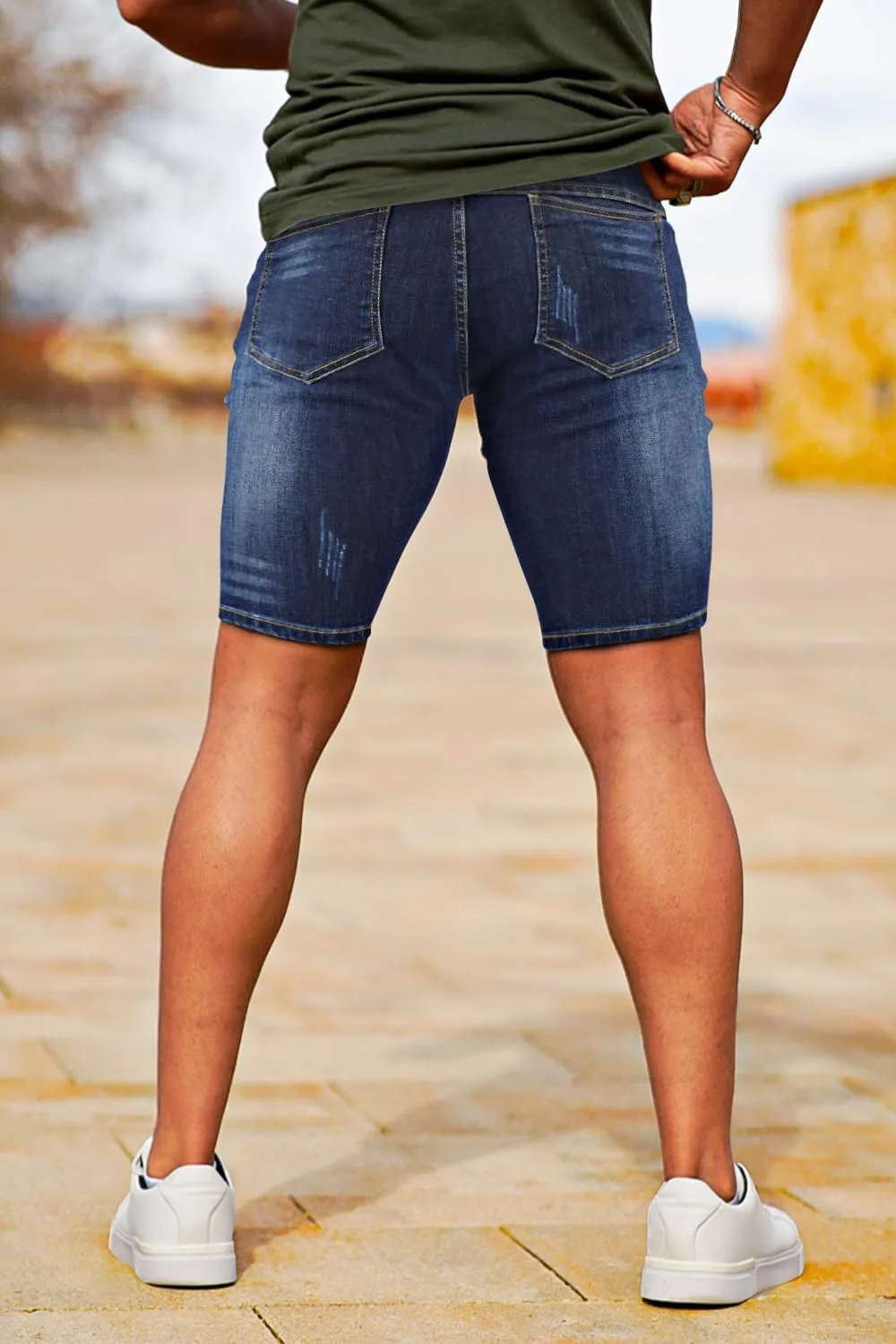 GINGTTO Men's Jean Shorts Ripped Slim Fit Stretch Denim Shorts