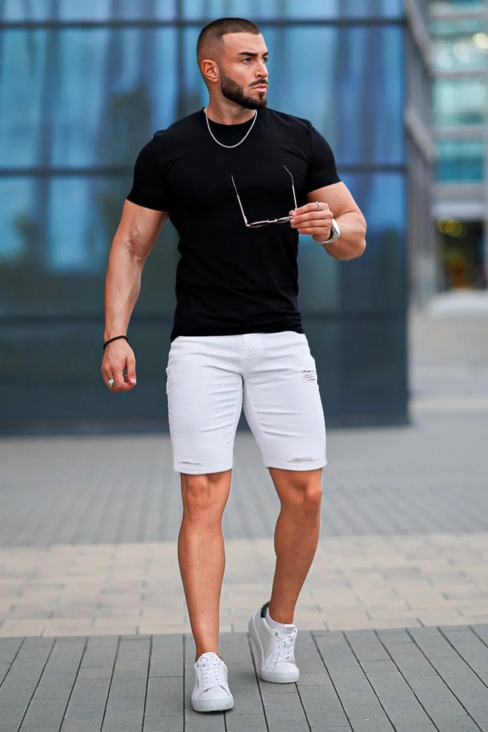 GINGTTO Men's Jean Shorts Ripped Slim Fit Stretch Denim Shorts