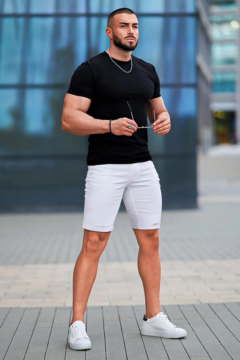GINGTTO Men's Jean Shorts Ripped Slim Fit Stretch Denim Shorts
