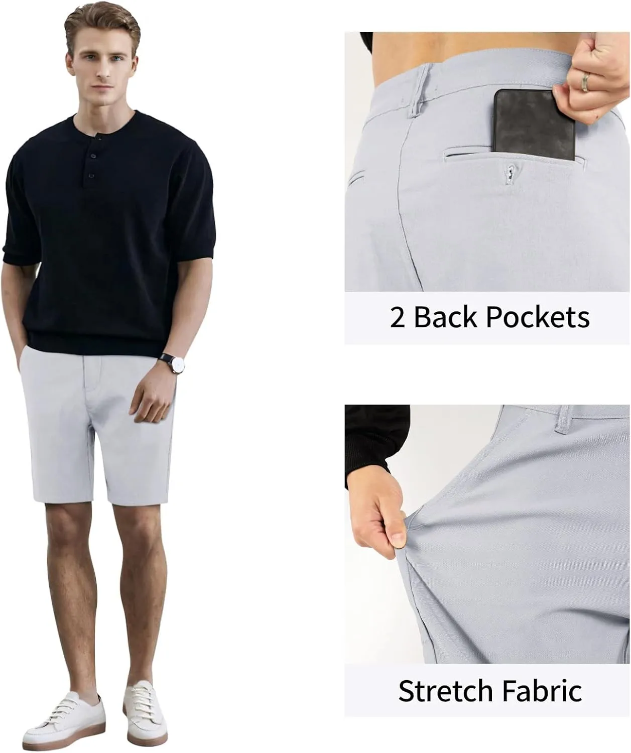 GINGTTO Mens Slim Fit Shorts 9" Inseam Stretch Chino Shorts