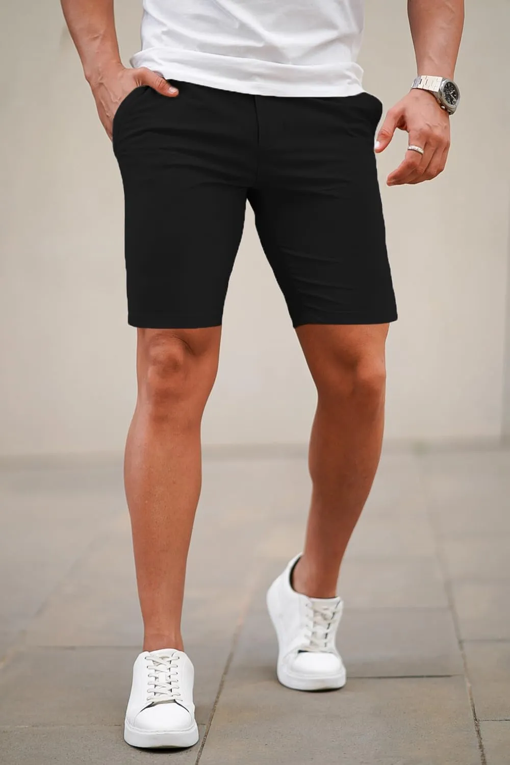GINGTTO Mens Slim Fit Shorts 9" Inseam Stretch Chino Shorts
