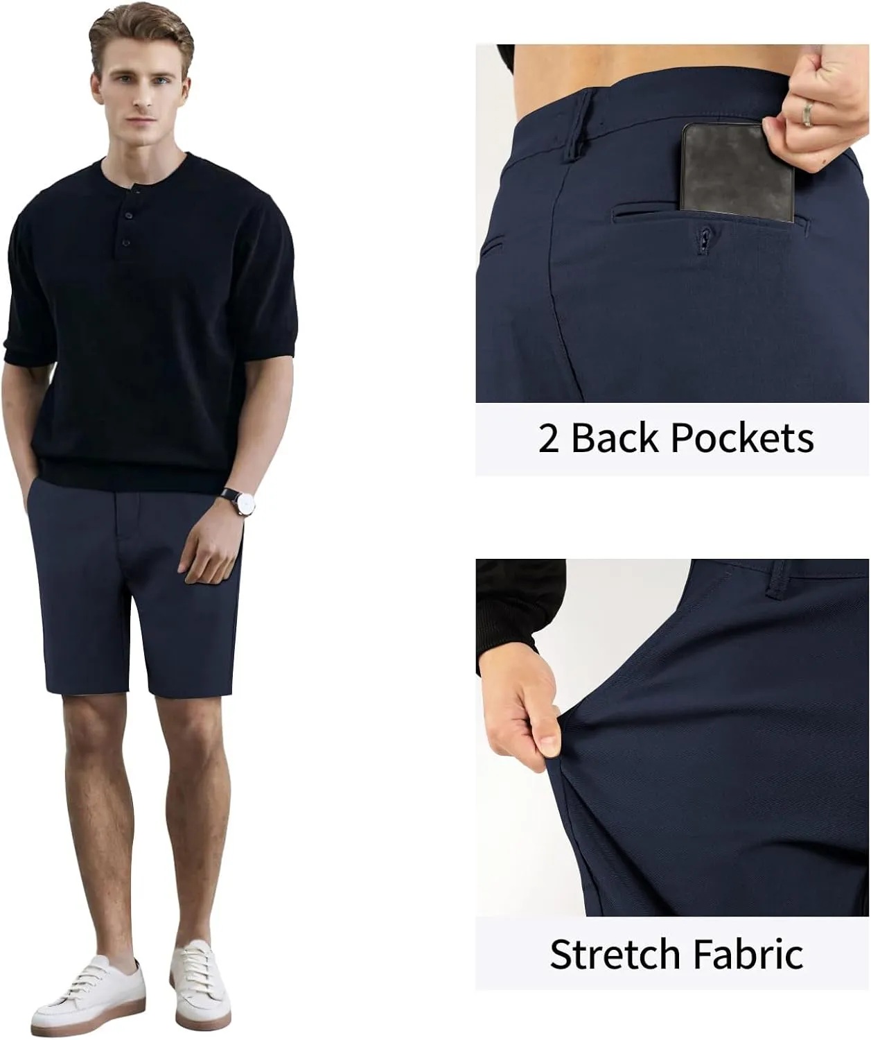 GINGTTO Mens Slim Fit Shorts 9" Inseam Stretch Chino Shorts