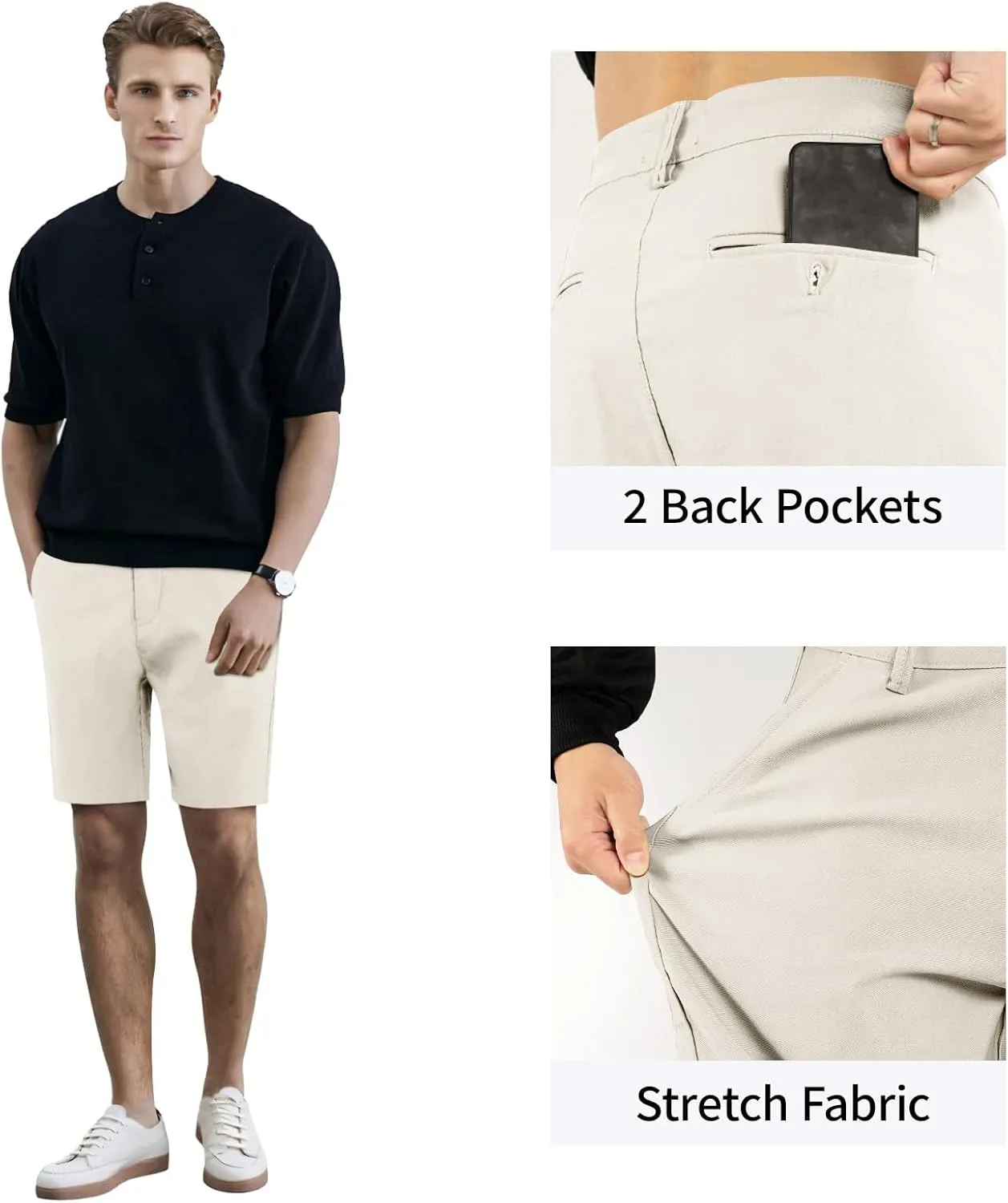 GINGTTO Mens Slim Fit Shorts 9" Inseam Stretch Chino Shorts
