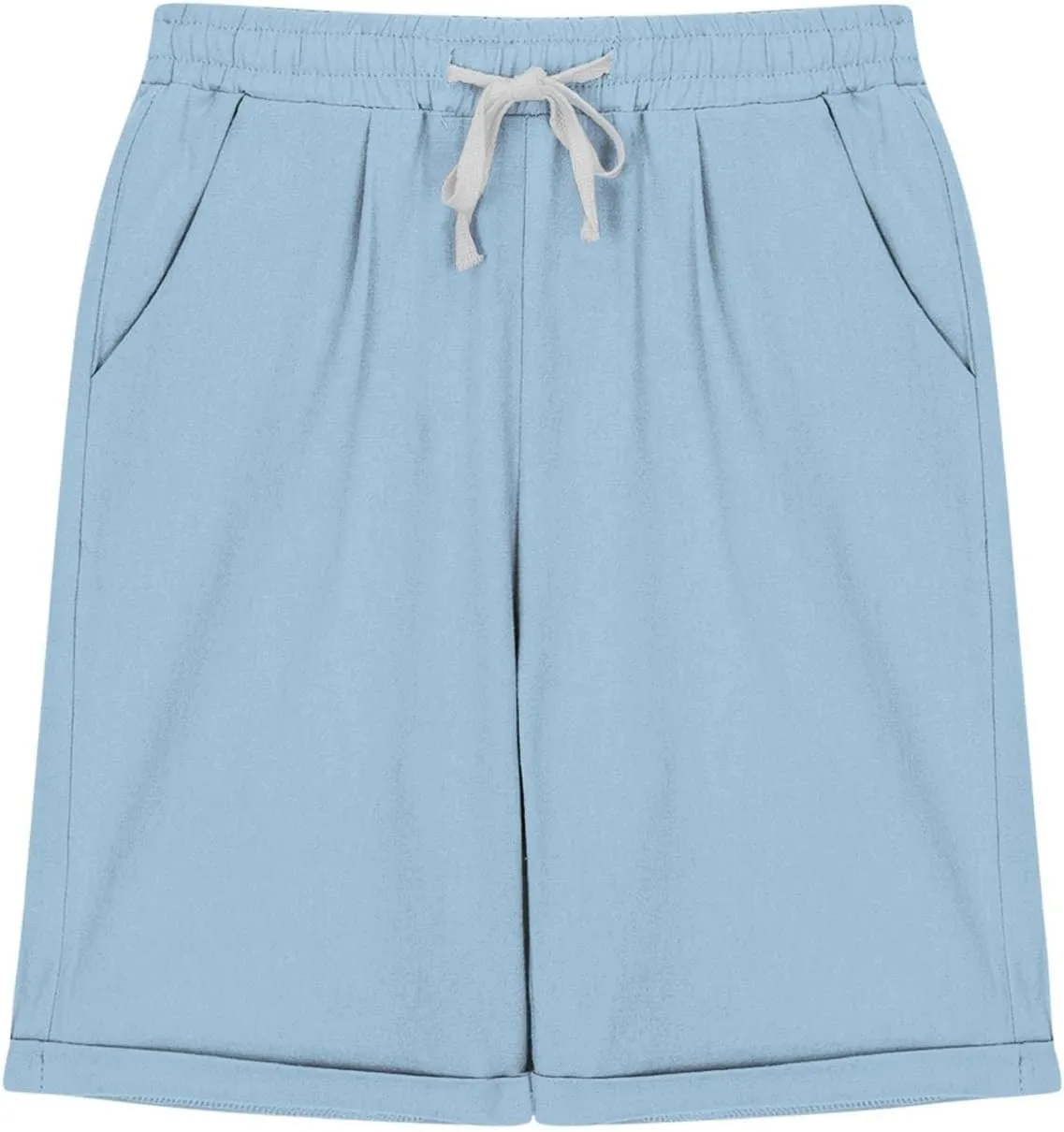 Girls Casual Bermuda Shorts Kids Knee Length High Waisted Summer Shorts Linen Comfy Drawstring Short Pants with