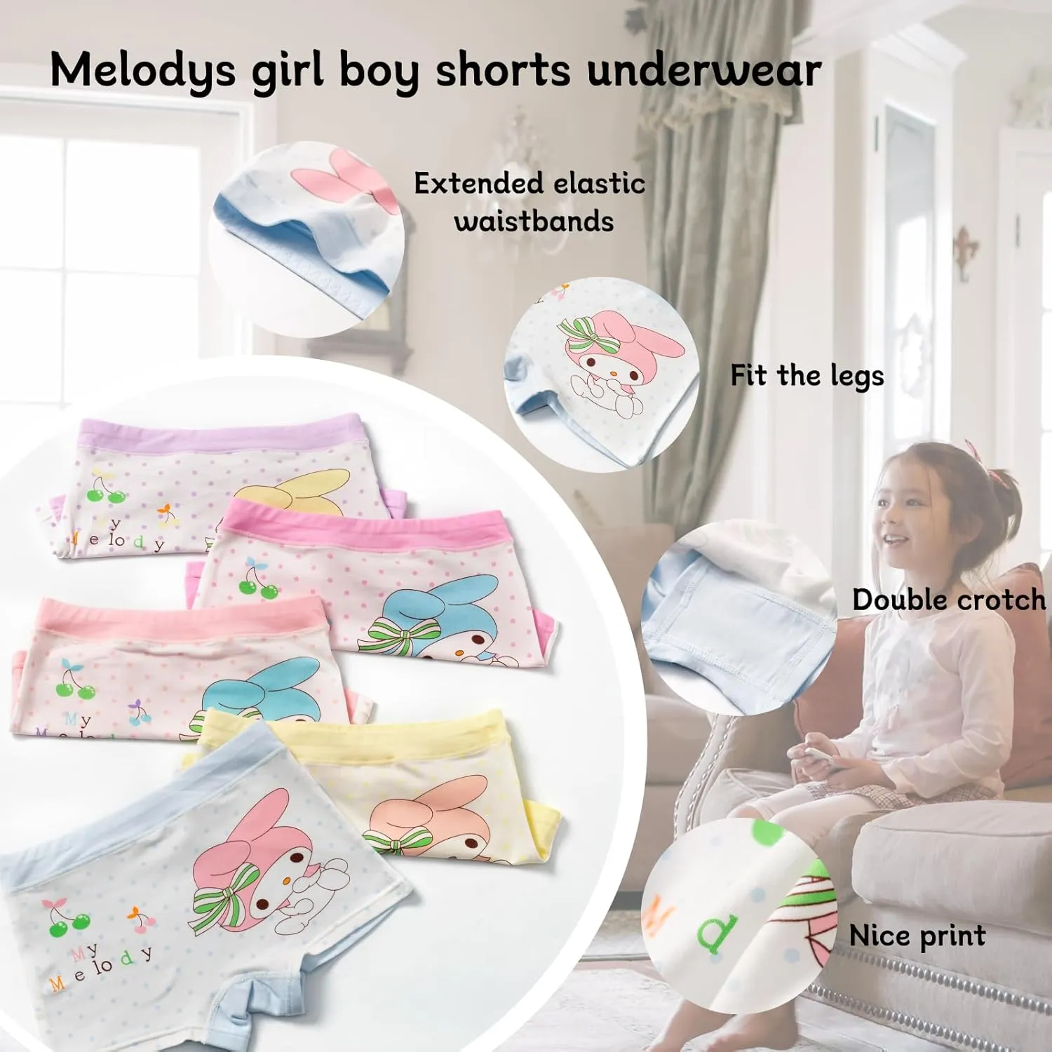 Girls Cotton Underwear Soft Boy Shorts Kids Boxer Briefs Panties(Pack of 5)