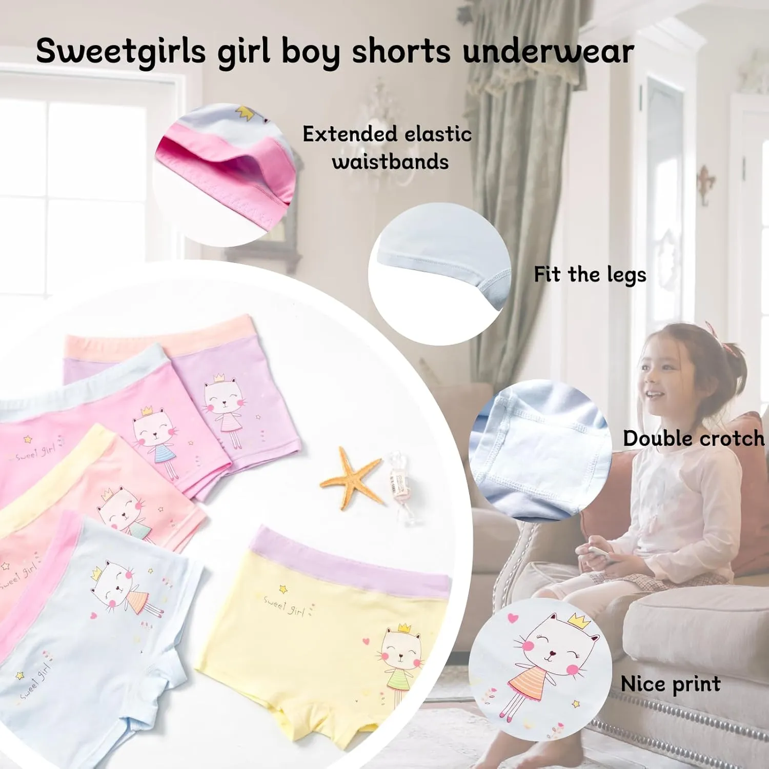 Girls Cotton Underwear Soft Boy Shorts Kids Boxer Briefs Panties(Pack of 5)