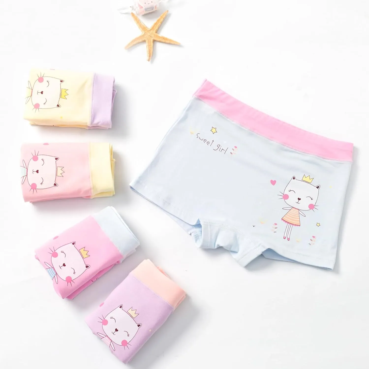 Girls Cotton Underwear Soft Boy Shorts Kids Boxer Briefs Panties(Pack of 5)