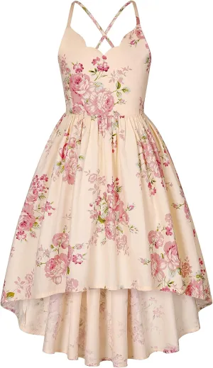 Girls Dress Casual Clothes Above Knee Floral Printed Dresses Backless Summer Dresses …