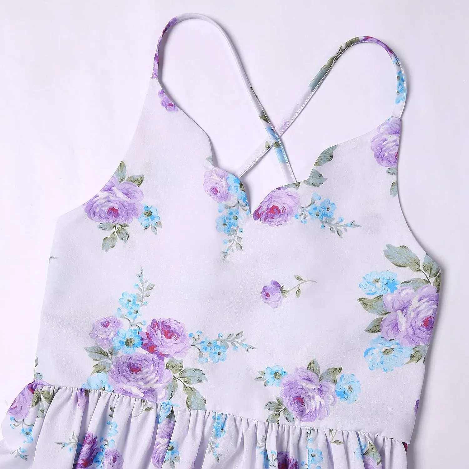 Girls Dress Casual Clothes Above Knee Floral Printed Dresses Backless Summer Dresses …