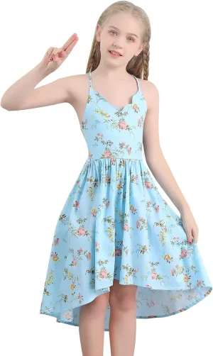 Girls Dress Casual Clothes Above Knee Floral Printed Dresses Backless Summer Dresses …