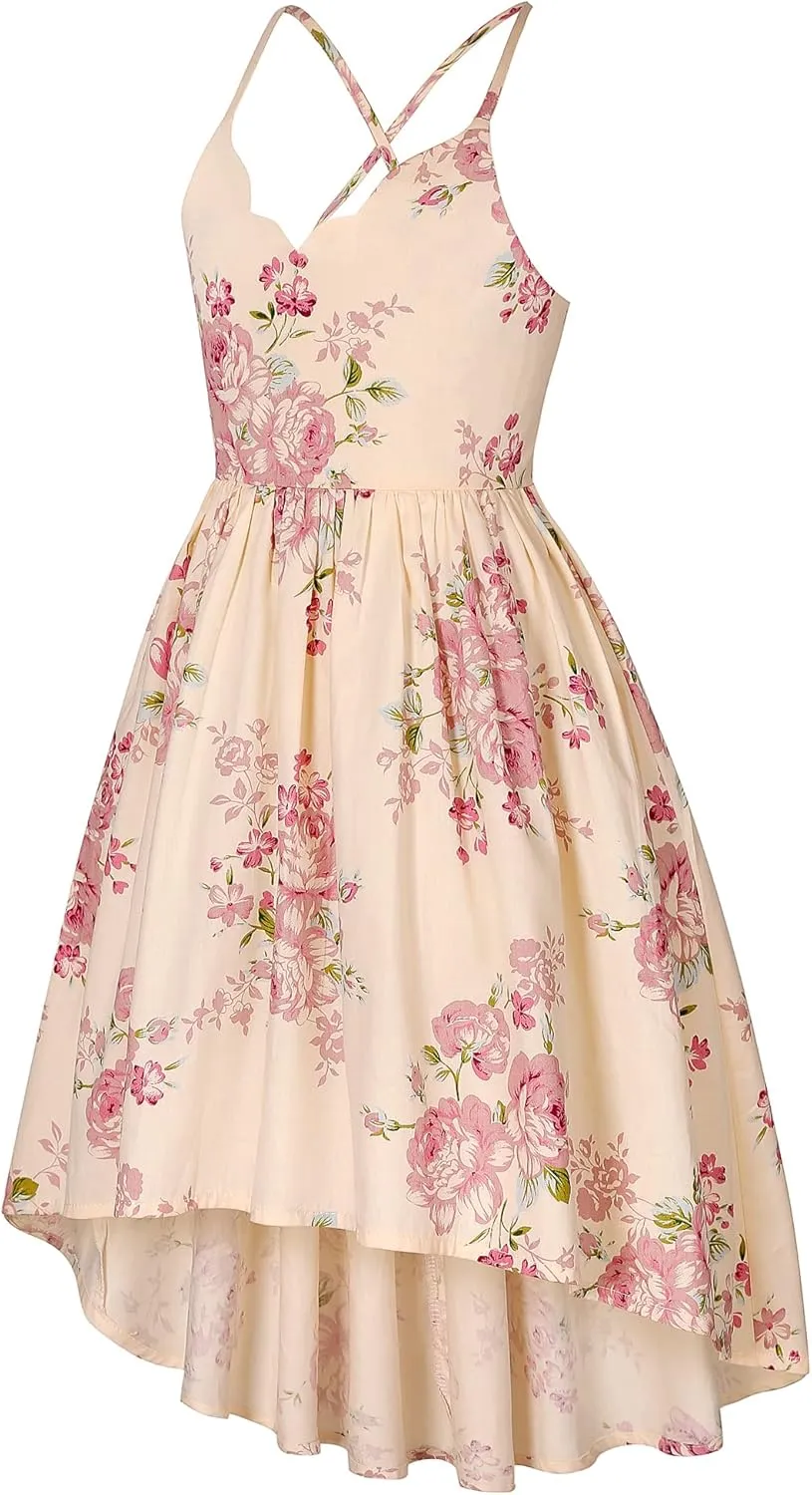 Girls Dress Casual Clothes Above Knee Floral Printed Dresses Backless Summer Dresses …