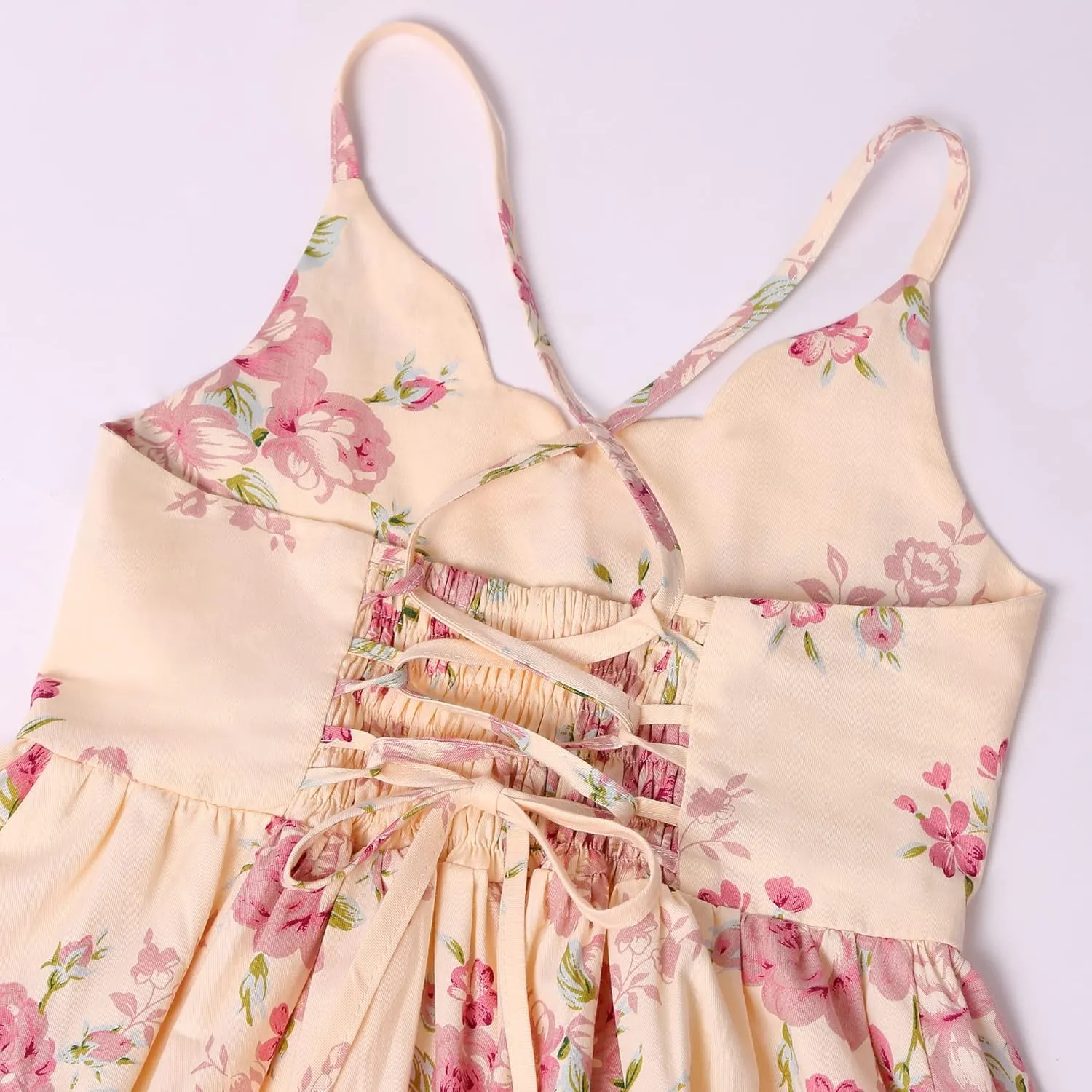 Girls Dress Casual Clothes Above Knee Floral Printed Dresses Backless Summer Dresses …