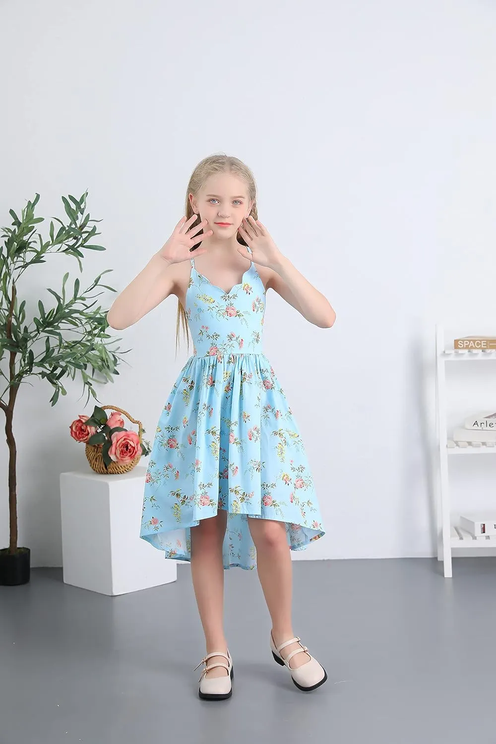 Girls Dress Casual Clothes Above Knee Floral Printed Dresses Backless Summer Dresses …