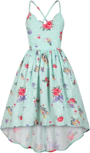 Girls Dress Casual Clothes Above Knee Floral Printed Dresses Backless Summer Dresses …