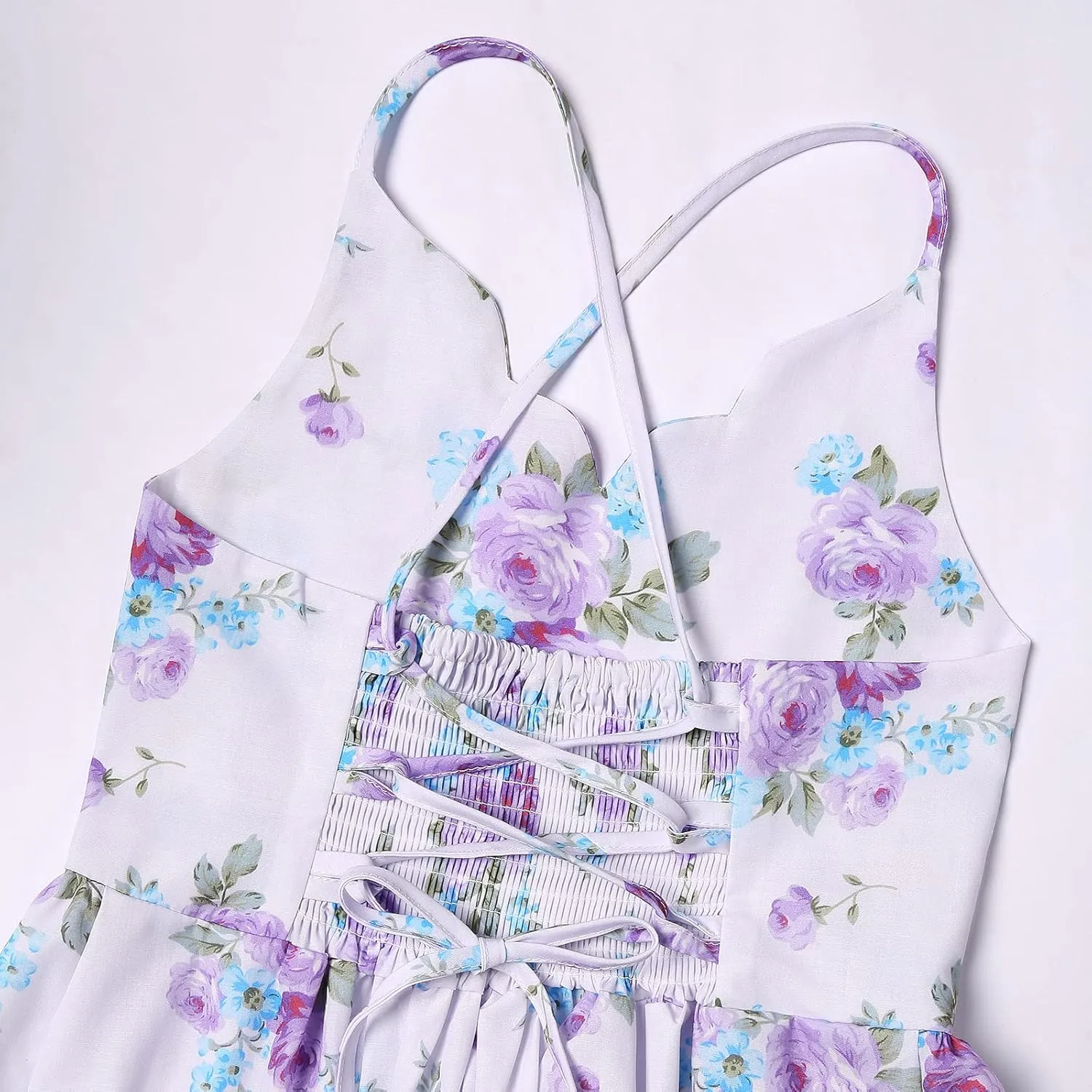 Girls Dress Casual Clothes Above Knee Floral Printed Dresses Backless Summer Dresses …