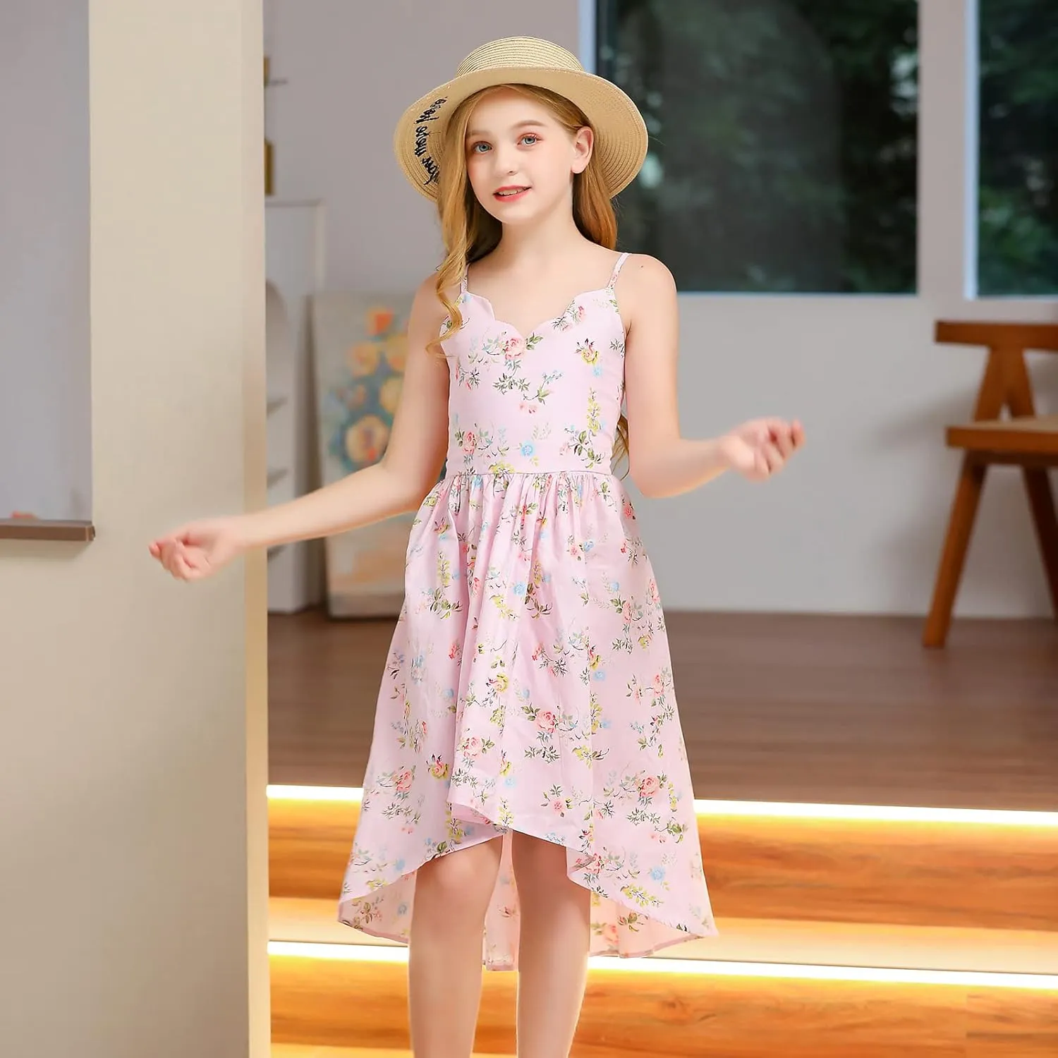 Girls Dress Casual Clothes Above Knee Floral Printed Dresses Backless Summer Dresses …