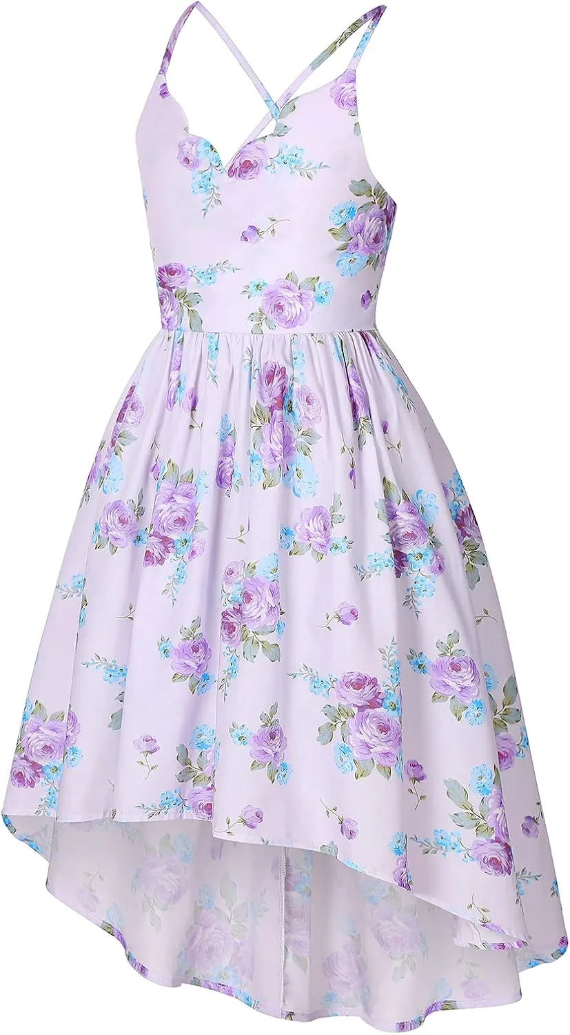 Girls Dress Casual Clothes Above Knee Floral Printed Dresses Backless Summer Dresses …