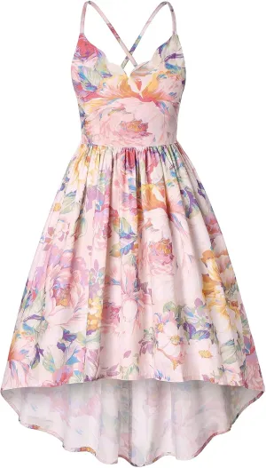 Girls Dress Casual Clothes Above Knee Floral Printed Dresses Backless Summer Dresses …