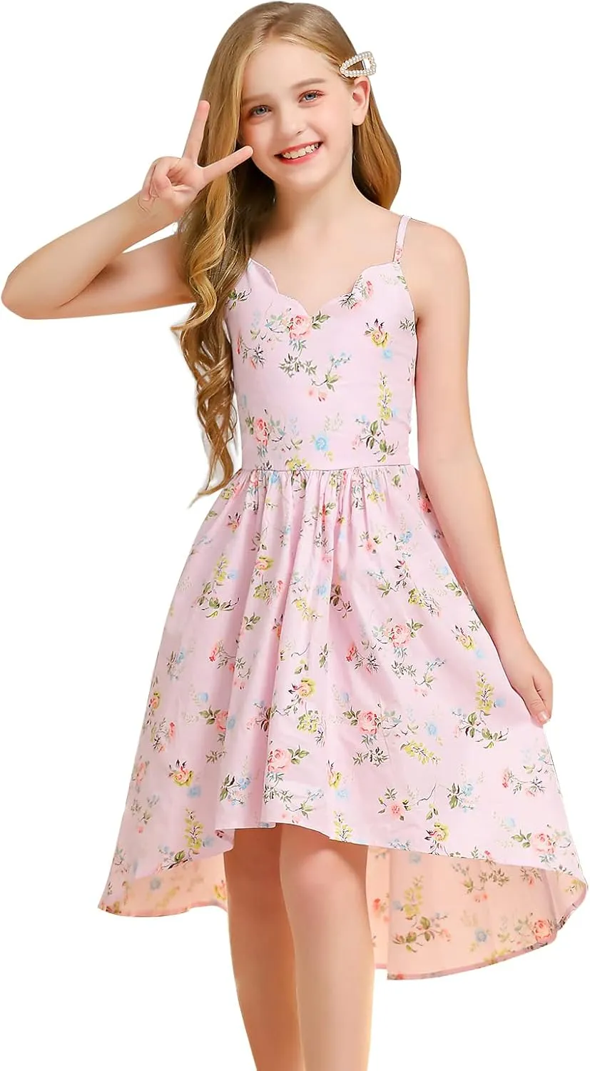 Girls Dress Casual Clothes Above Knee Floral Printed Dresses Backless Summer Dresses …