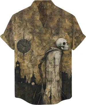 Halloween Shirt Men Fun Pumpkins Skull Men's Halloween Button Up Shirt Hawaiian Funky Holiday Festival Party Shirts