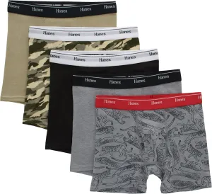 Hanes Boys' Boxer Briefs, Moisture-wicking Cotton Stretch Underwear, Assorted 5-pack
