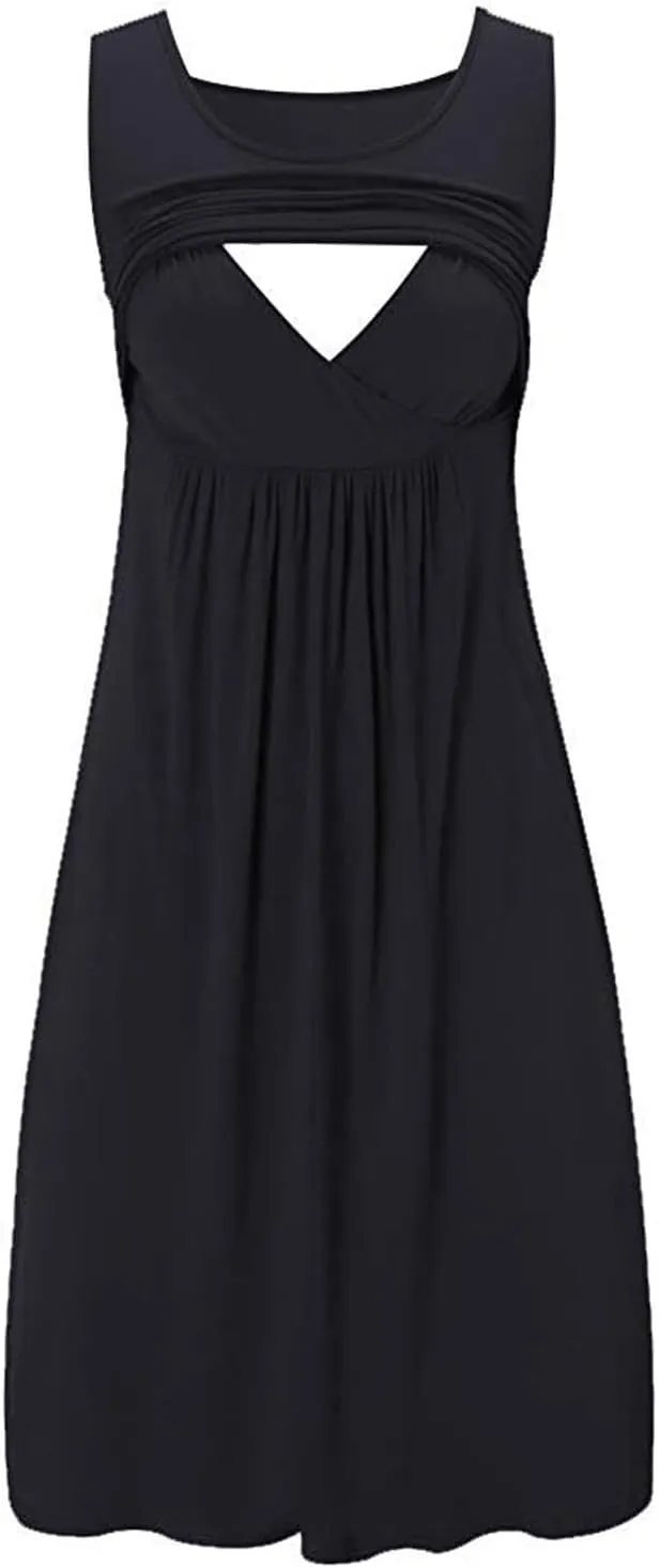 HGps8w Nursing Nightgown for Women's Comfy Maternity Breastfeeding Dresses Crewneck Sleeveless Tank Dress Pregnancy Clothes